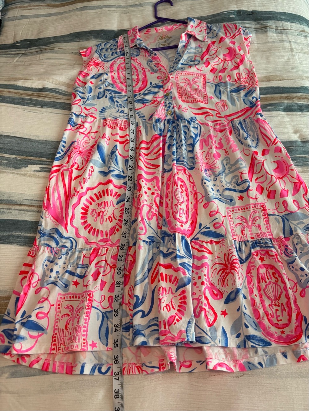 Lilly Pulitzer Arley Button Dress Sun Sea Sand Blue Pink Red White Sz S - EUC! - Picture 6 of 6
